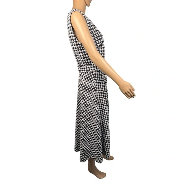 Sold - Calvin Klein Houndstooth Belted Sleeveless Midi Dress Size 12 - Picture 3 of 9